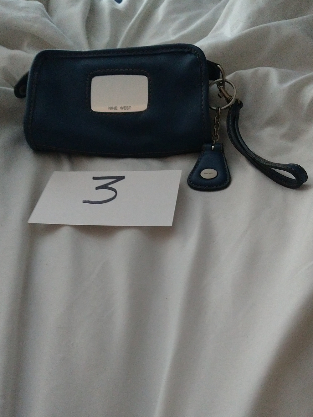 Nine West Navy Leather Wristlet with Mirror